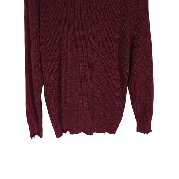 Pistola Womens Sweater Medium Burgundy Distressed Raw Hem Grunge Edgy Cozy Knit - Picture 11 of 13